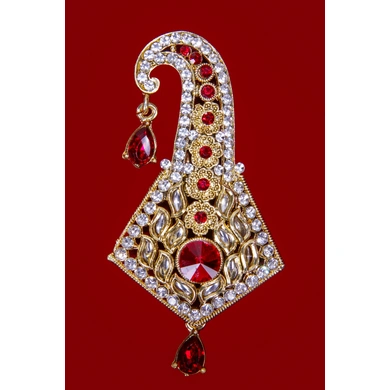 S H A H I T A J Traditional Golden with Red Stone Brooch or Kalangi with Feather for Barati/Groom/Social Occasions Pagdi Safa or Turban (OS833)-1
