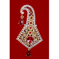 S H A H I T A J Traditional Golden with Red Stone Brooch or Kalangi with Feather for Barati/Groom/Social Occasions Pagdi Safa or Turban (OS833)