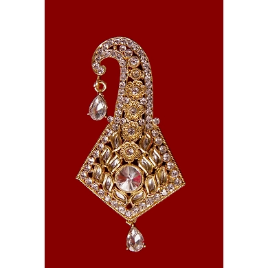 S H A H I T A J Traditional Golden Brooch or Kalangi with Feather for Barati/Groom/Social Occasions Pagdi Safa or Turban (OS832)-1