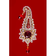 S H A H I T A J Traditional Golden with Red Stone Brooch or Kalangi with Feather for Barati/Groom/Social Occasions Pagdi Safa or Turban (OS831)