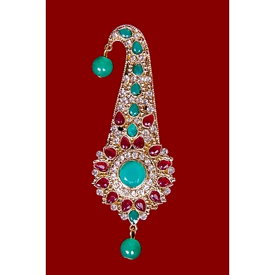 S H A H I T A J Traditional Golden with Multicolor Stone Brooch or Kalangi with Feather for Barati/Groom/Social Occasions Pagdi Safa or Turban (OS830)-1