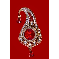 S H A H I T A J Traditional Golden with Red Stone Brooch or Kalangi with Feather for Barati/Groom/Social Occasions Pagdi Safa or Turban (OS829)