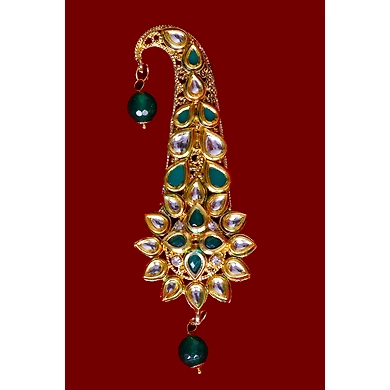 S H A H I T A J Traditional Golden with Green Stone Brooch or Kalangi with Feather for Barati/Groom/Social Occasions Pagdi Safa or Turban (OS827)-1