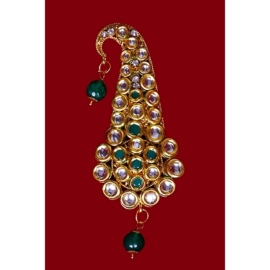S H A H I T A J Traditional Golden with Green Stone Brooch or Kalangi with Feather for Barati/Groom/Social Occasions Pagdi Safa or Turban (OS826)-1