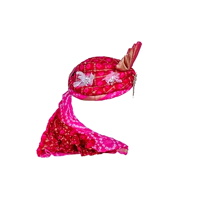 S H A H I T A J Designer Pink Silk Bandhej Kids and Adults Pagdi Safa or Turban for Fashion Shows &amp; Events (DT837)-18-4