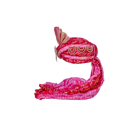 S H A H I T A J Designer Pink Silk Bandhej Kids and Adults Pagdi Safa or Turban for Fashion Shows &amp; Events (DT837)-21-3