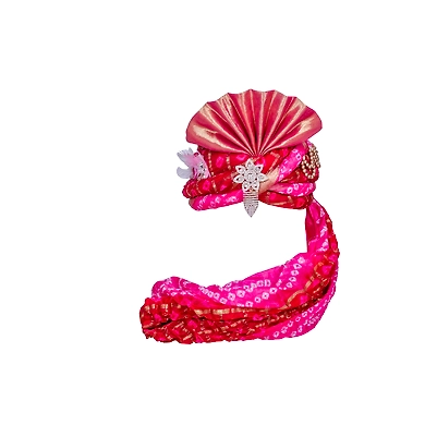 S H A H I T A J Designer Pink Silk Bandhej Kids and Adults Pagdi Safa or Turban for Fashion Shows &amp; Events (DT837)-ST957_23andHalf