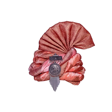 S H A H I T A J Designer Silk Peach Unisex Kids and Adults Pagdi Safa or Turban for Fashion Shows &amp; Events (DT839)-ST959_23andHalf