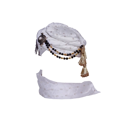 S H A H I T A J Designer White Silver Dotted Unisex Kids and Adults Pagdi Safa or Turban for Fashion Shows &amp; Events (DT841)-18-3