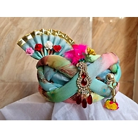 S H A H I T A J Traditional Rajasthani Multi-Colored Silk Vantma or Barmeri Krishna or Ganpati Bhagwan Pagdi Safa or Turban for God's Idol/Kids/Adults (RT863)