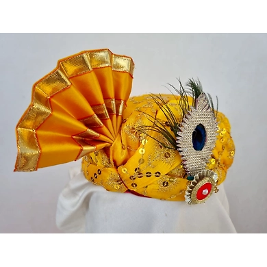 S H A H I T A J Traditional Rajasthani Yellow Mock Cloth Krishna Bhagwan Pagdi Safa or Turban for God's Idol/Kids/Adults (RT864)-For Miniature God's Idol (3 inches to 16 inches)-4