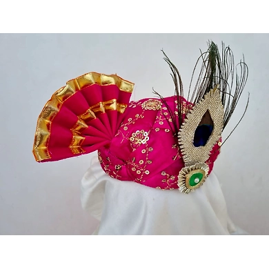 S H A H I T A J Traditional Rajasthani Pink Mock Cloth Krishna Bhagwan Pagdi Safa or Turban for God's Idol/Kids/Adults (RT865)-For Miniature God's Idol (3 inches to 16 inches)-3