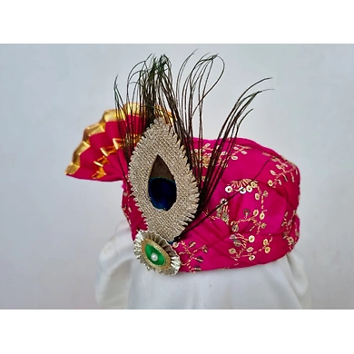 S H A H I T A J Traditional Rajasthani Pink Mock Cloth Krishna Bhagwan Pagdi Safa or Turban for God's Idol/Kids/Adults (RT865)-For Miniature God's Idol (3 inches to 16 inches)-4