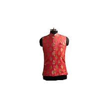S H A H I T A J Traditional Barati/Groom/Social Occasions Silk with Golden Print Pink Nehru Jacket or Kothi for Adults (MW884)