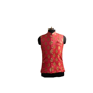 S H A H I T A J Traditional Barati/Groom/Social Occasions Silk with Golden Print Pink Nehru Jacket or Kothi for Adults (MW884)