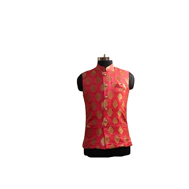 S H A H I T A J Traditional Barati/Groom/Social Occasions Silk with Golden Print Pink Nehru Jacket or Kothi for Adults (MW884)-ST1004_38