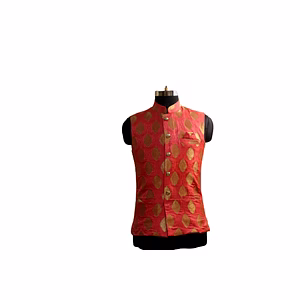 S H A H I T A J Traditional Barati/Groom/Social Occasions Silk with Golden Print Pink Nehru Jacket or Kothi for Adults (MW884)