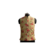 S H A H I T A J Traditional Barati/Groom/Social Occasions Silk Golden with Red Floral Nehru Jacket or Kothi for Adults (MW885)