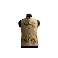 S H A H I T A J Traditional Barati/Groom/Social Occasions Silk Golden Floral Nehru Jacket or Kothi for Adults (MW888)