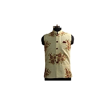 S H A H I T A J Traditional Barati/Groom/Social Occasions Silk Golden Floral Nehru Jacket or Kothi for Adults (MW889)