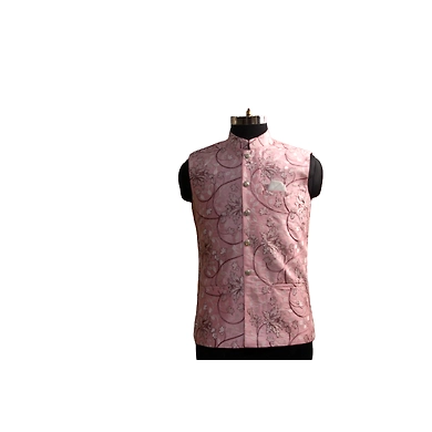 S H A H I T A J Traditional Barati/Groom/Social Occasions Silk Pink Floral Printed Nehru Jacket or Kothi for Adults (MW891)-ST1011_38