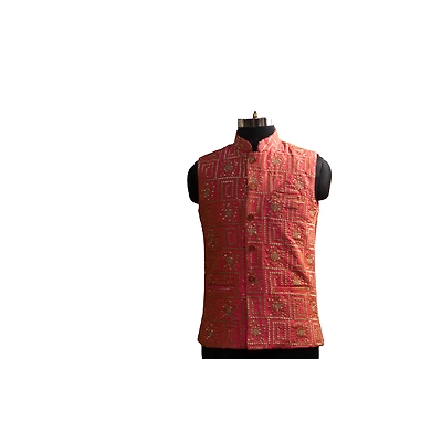 S H A H I T A J Traditional Barati/Groom/Social Occasions Silk Pink Embroidery Nehru Jacket or Kothi for Adults (MW914)-ST1034_42