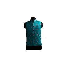 S H A H I T A J Traditional Barati/Groom/Social Occasions Silk Turquoise Floral Nehru Jacket or Kothi for Adults (MW916)