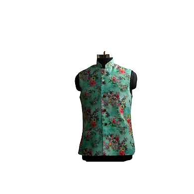 S H A H I T A J Traditional Barati/Groom/Social Occasions Silk Green Floral Nehru Jacket or Kothi for Adults (MW917)-ST1037_40
