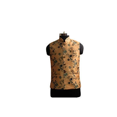 S H A H I T A J Traditional Barati/Groom/Social Occasions Silk Golden Floral Nehru Jacket or Kothi for Adults (MW918)-ST1038_42