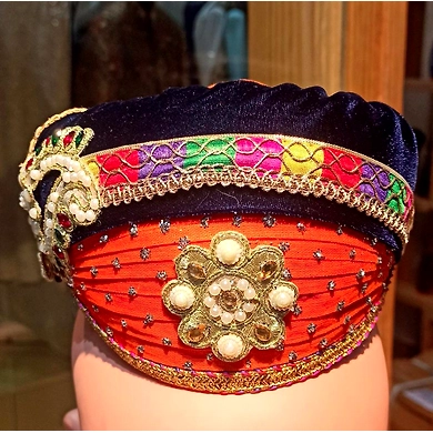 S H A H I T A J Traditional Rajasthani Cotton &amp; Velvet Mewadi Barati Multi-Colored Pagdi or Turban for Kids and Adults (MT928)-ST1048_23andHalf