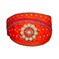 S H A H I T A J Traditional Rajasthani Cotton Orange Bandhej Mewadi Pagdi or Turban for Kids and Adults (MT944)