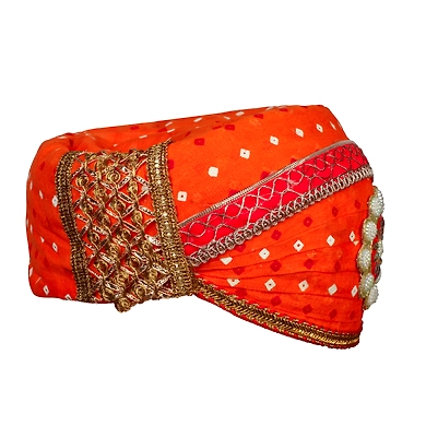 S H A H I T A J Traditional Rajasthani Cotton Orange Bandhej Mewadi Pagdi or Turban for Kids and Adults (MT944)-18-3