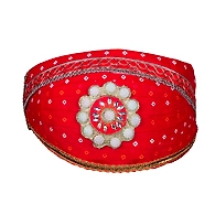 S H A H I T A J Traditional Rajasthani Cotton Red Bandhej Mewadi Pagdi or Turban for Kids and Adults (MT945)