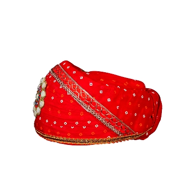 S H A H I T A J Traditional Rajasthani Cotton Red Bandhej Mewadi Pagdi or Turban for Kids and Adults (MT945)-18-3