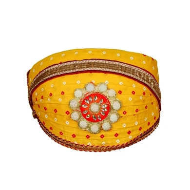 S H A H I T A J Traditional Rajasthani Cotton Yellow Bandhej Mewadi Pagdi or Turban for Kids and Adults (MT946)-ST1066_23andHalf