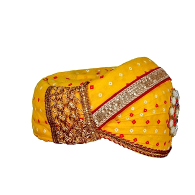 S H A H I T A J Traditional Rajasthani Cotton Yellow Bandhej Mewadi Pagdi or Turban for Kids and Adults (MT946)-18-3