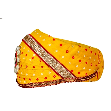 S H A H I T A J Traditional Rajasthani Cotton Yellow Bandhej Mewadi Pagdi or Turban for Kids and Adults (MT946)-18-4