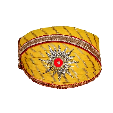 S H A H I T A J Traditional Rajasthani Cotton Yellow Lehariya Mewadi Pagdi or Turban for Kids and Adults (MT948)-ST1068_23andHalf