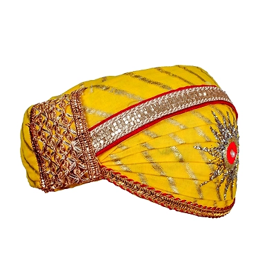 S H A H I T A J Traditional Rajasthani Cotton Yellow Lehariya Mewadi Pagdi or Turban for Kids and Adults (MT948)-18-3