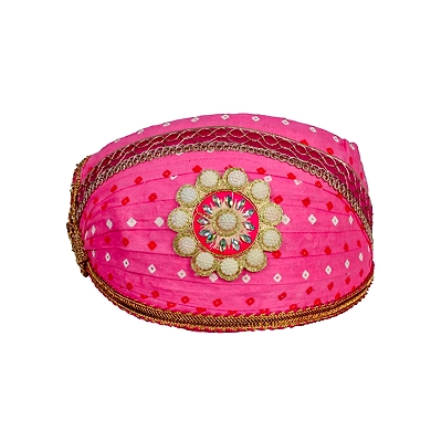 S H A H I T A J Traditional Rajasthani Cotton Pink Bandhej Mewadi Pagdi or Turban for Kids and Adults (MT949)-ST1069_19andHalf
