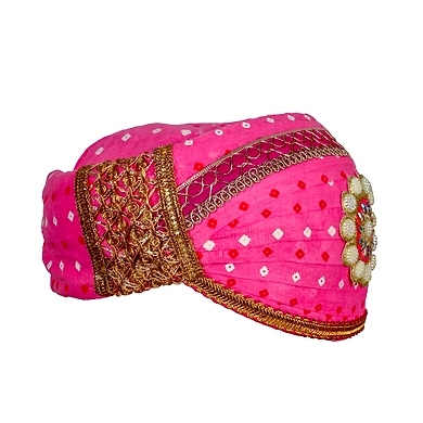 S H A H I T A J Traditional Rajasthani Cotton Pink Bandhej Mewadi Pagdi or Turban for Kids and Adults (MT949)-18-3