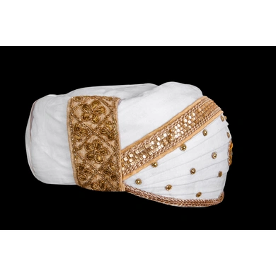 S H A H I T A J Traditional Rajasthani Cotton White Mewadi Bohra Pagdi or Turban for Kids and Adults (MT950)-18.5-3