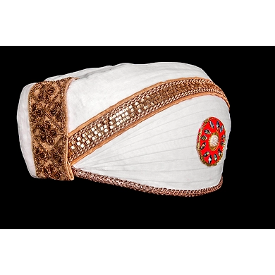S H A H I T A J Traditional Rajasthani Cotton White Mewadi Bohra Pagdi or Turban for Kids and Adults (MT951)-18-3