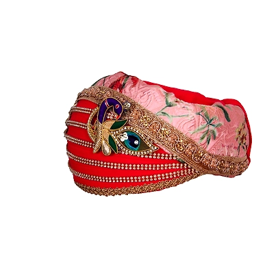 S H A H I T A J Traditional Rajasthani Cotton with Silk Mewadi Barati Multi-Colored Pagdi or Turban for Kids and Adults (MT953)-18-3
