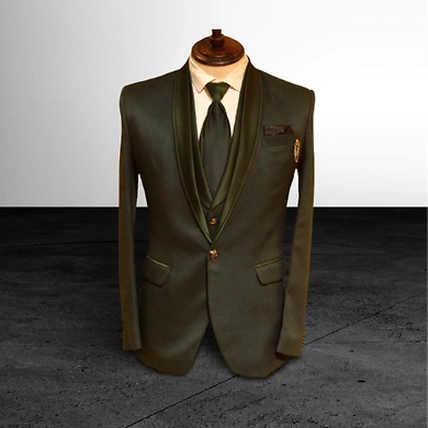 S H A H I T A J Traditional Barati/Groom/Social Occasions Dark Green Self-Design Slim Fit 5-Piece Suit (MW958)-ST1079_38
