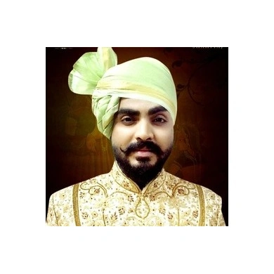 S H A H I T A J Traditional Rajasthani Wedding Barati Plain Chanderi Silk Pista Udaipuri Pagdi Safa or Turban for Kids and Adults (CT226)-ST306_22andHalf