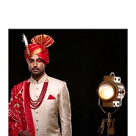 S H A H I T A J Traditional Rajasthani Wedding Red Silk Udaipuri Pagdi Safa or Turban for Groom or Dulha (CT244)