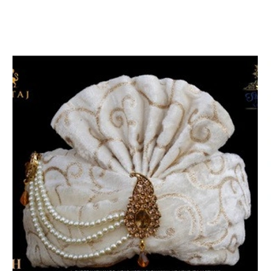S H A H I T A J Traditional Rajasthani Wedding White Velvet &amp; Brocade Groom or Dulha Pagdi Safa or Turban for Kids and Adults (RT291)-ST387_23