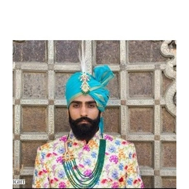 S H A H I T A J Traditional Rajasthani Wedding Firozi or Turquoise Silk Udaipuri Pagdi Safa or Turban for Groom or Dulha (CT262)-ST342_23andHalf
