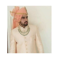 S H A H I T A J Traditional Rajasthani Wedding Peach Silk Udaipuri Pagdi Safa or Turban for Groom or Dulha (CT264)